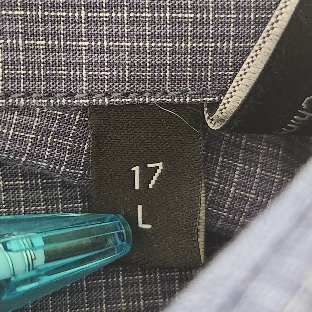 Theory Button Up Shirt Mens 17 Large Plaid Micro Check Print Lightweight Blue - Picture 5 of 11